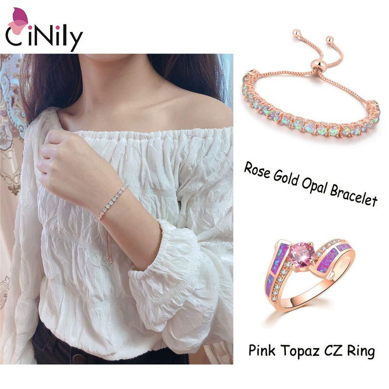 CiNily Mother's Day Gift Rose Gold Bracelet-Adjustable Opal Tennis Bracelet Fashion Jewelry Gifts for Women - Image 5